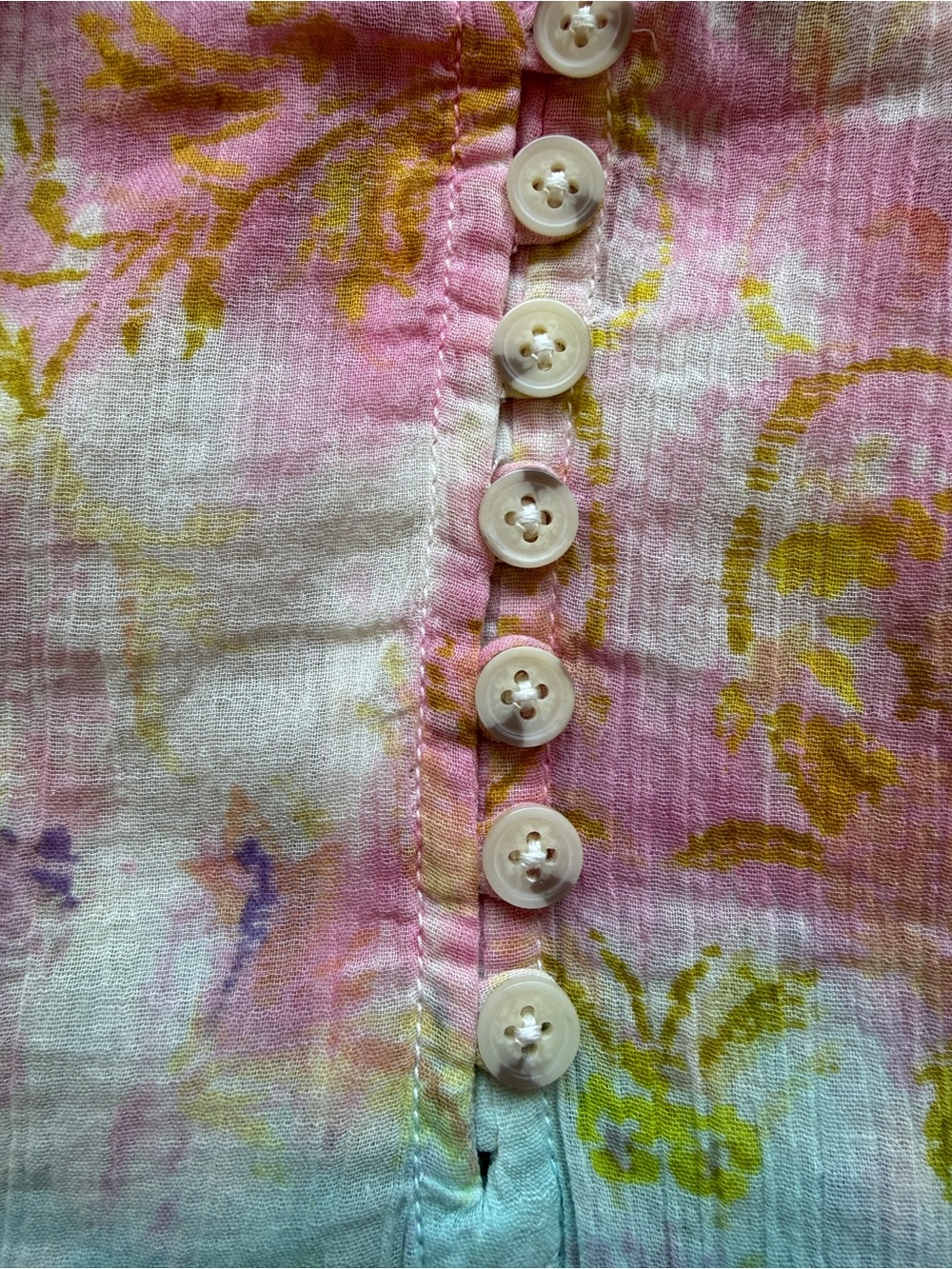 Pilcro Anthropologie Pink Blue Crinkle Gauze Henley Top Balloon Sleeve L - Picture 6 of 13